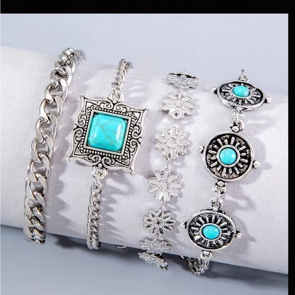 Boho Style Silver and Turquoise Bracelet Set - Picture 5 of 5